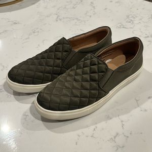 Navy Green Quilted Slip Ons